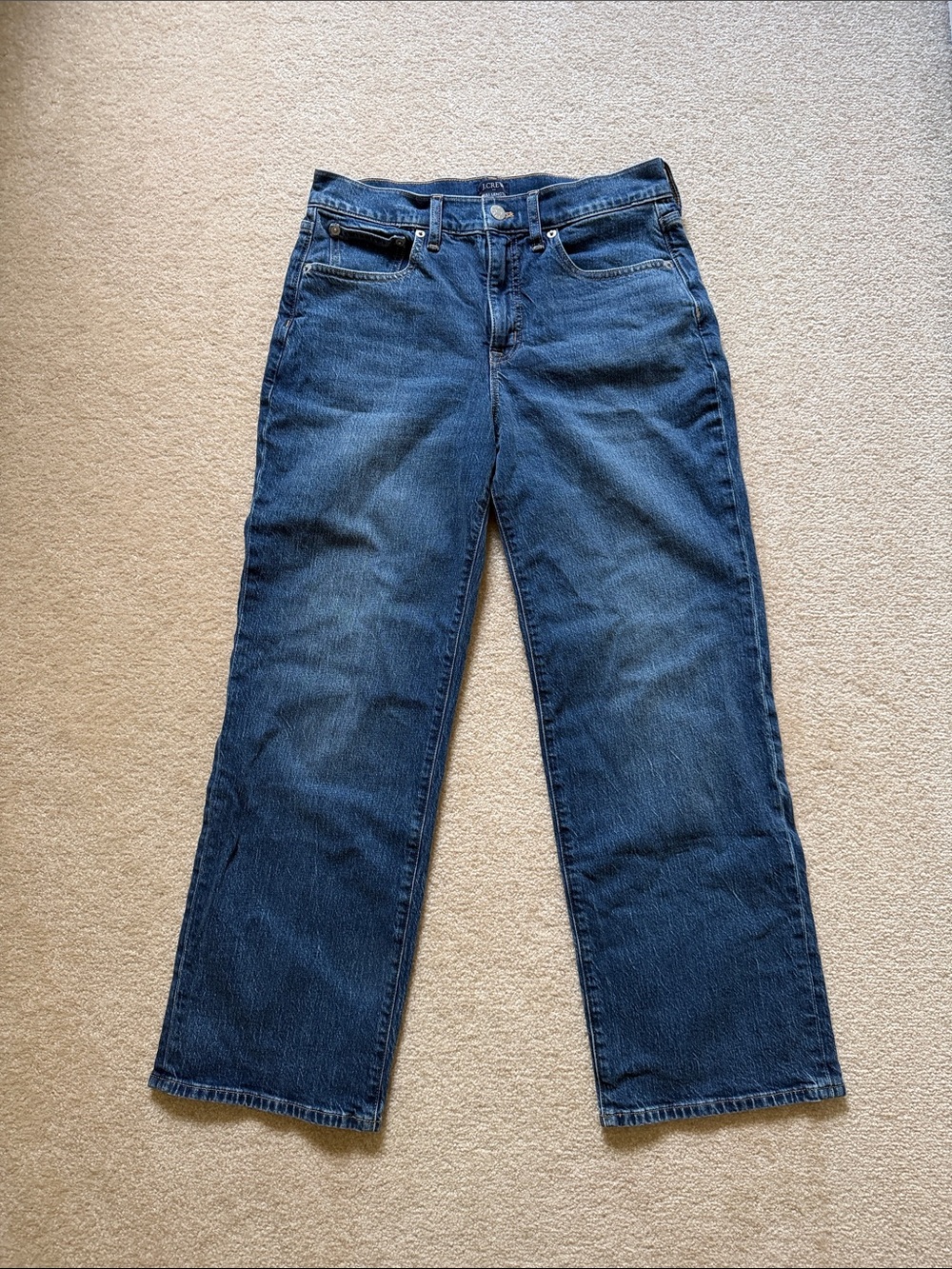 J. Crew Factory Slim Wide-Leg Jeans in Dark Blue Denim - Picture 2 of 6